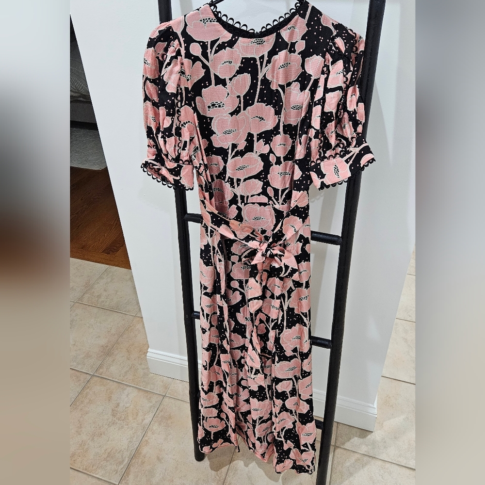 Ted Baker Pink and Black Floral Long Sleeve Dress